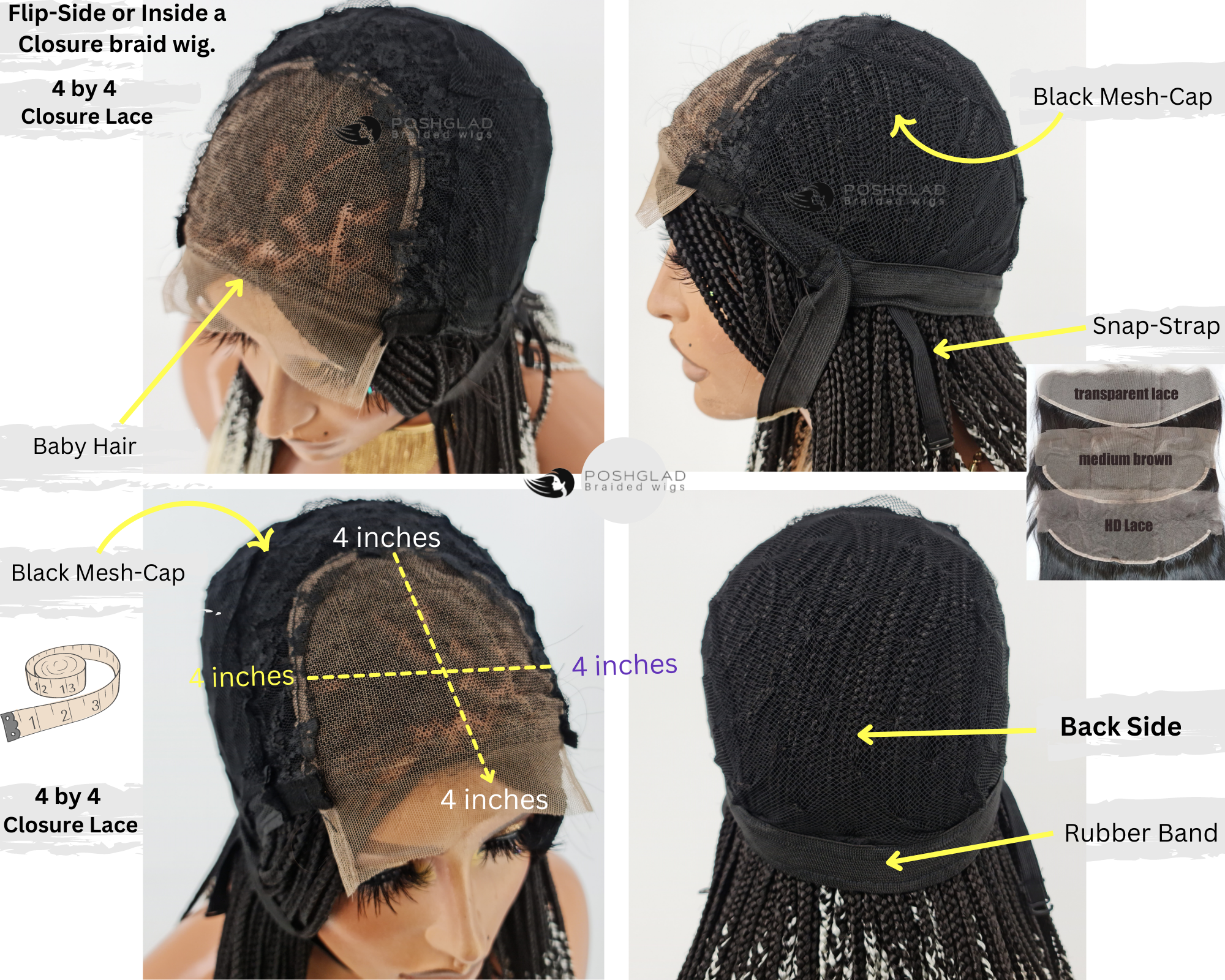Cornrow Braid Wig "4 by 4 Closure" Mid back Length (Dorra)
