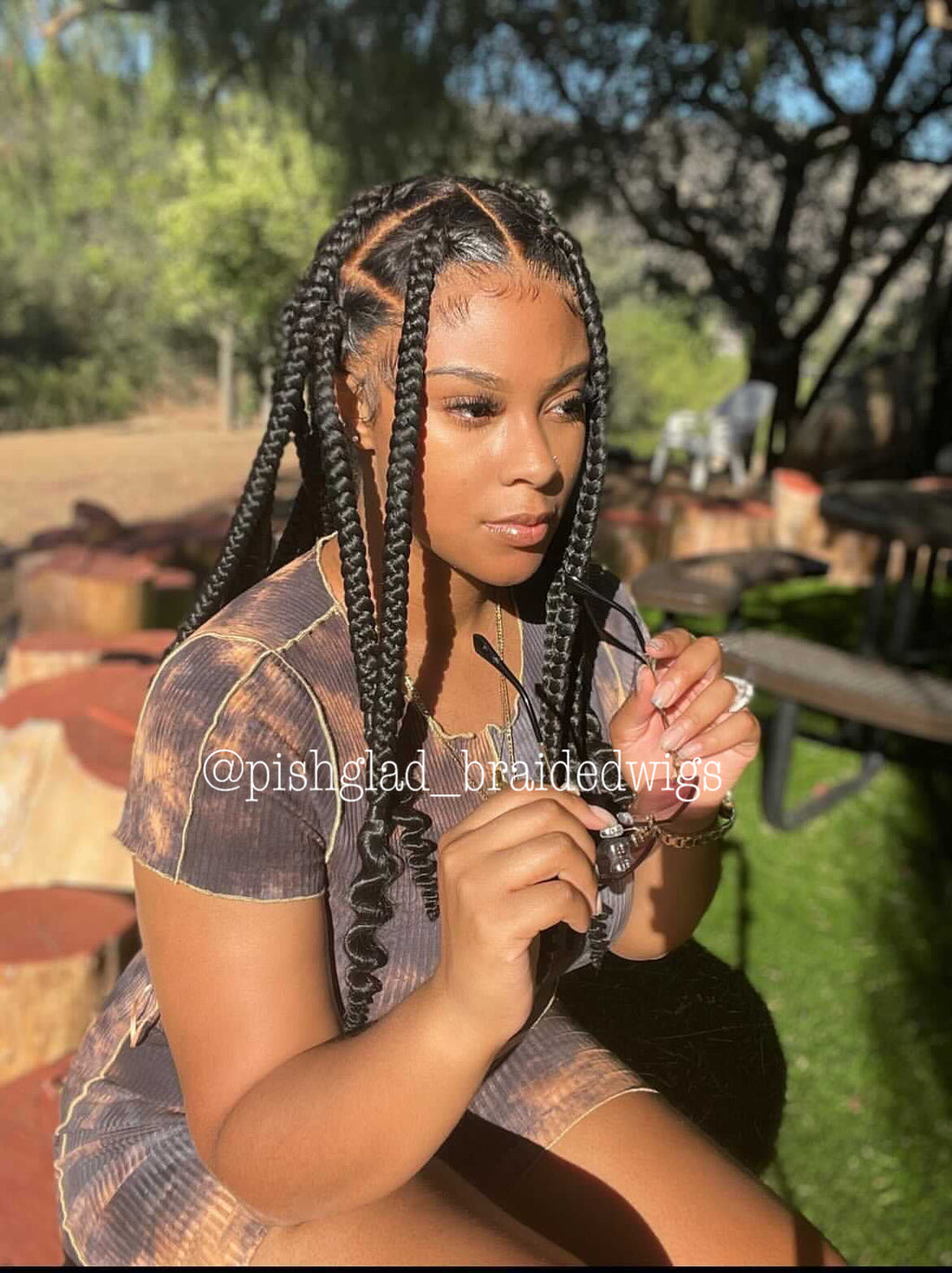 CoiLeray Jumbo Knotless Braid Wig (100% Full Lace Base) Black Color, Spiral End - Rae