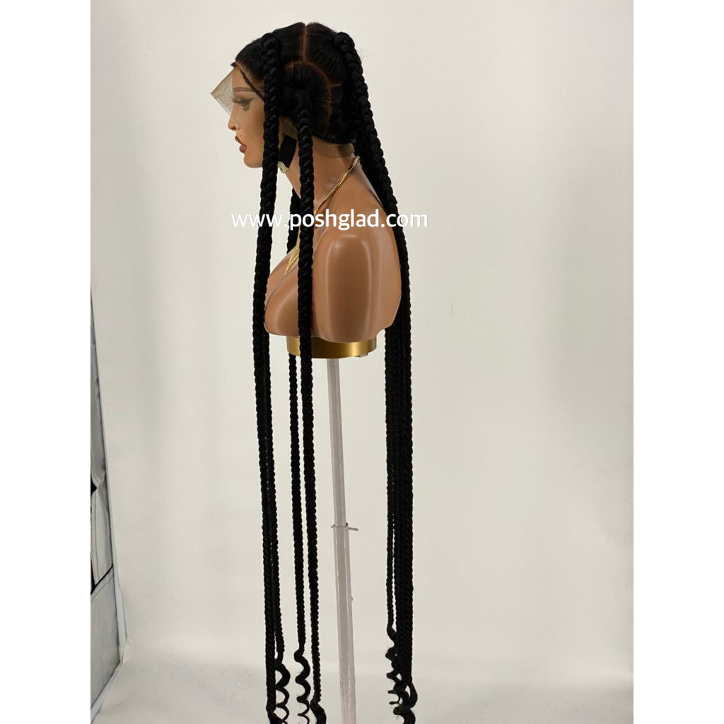 Large Jumbo Knotless Spiral Tip (100% Human Hair Full Lace Base) Color 1B - Jessie