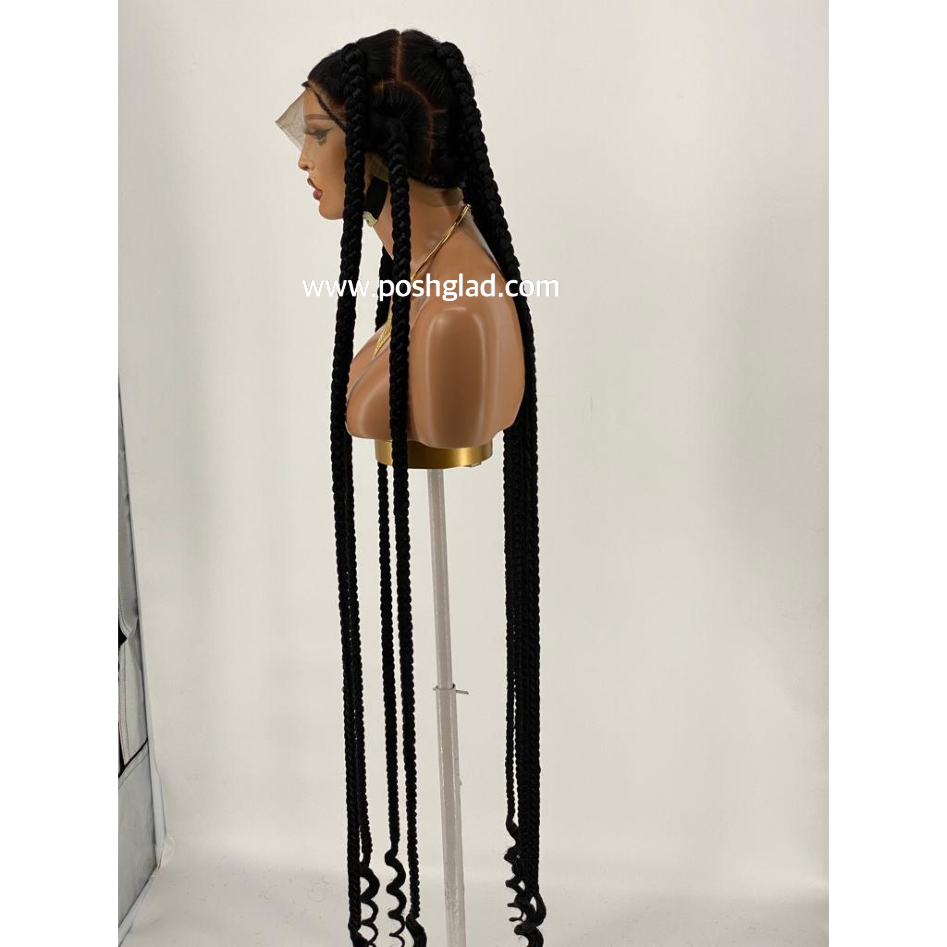 Large Jumbo Knotless Spiral Tip (100% Human Hair Full Lace Base) Color 1B - Jessie